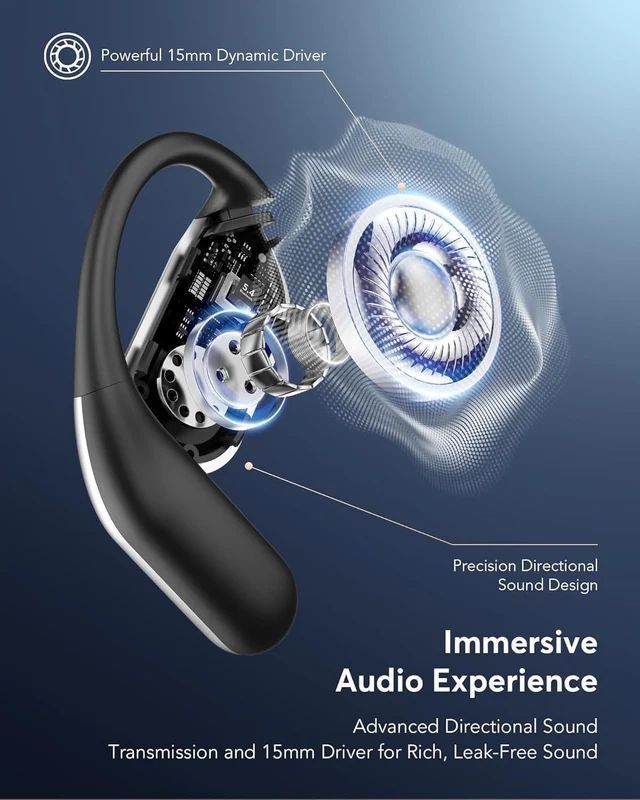 Close-up of translator earbuds and all its parts